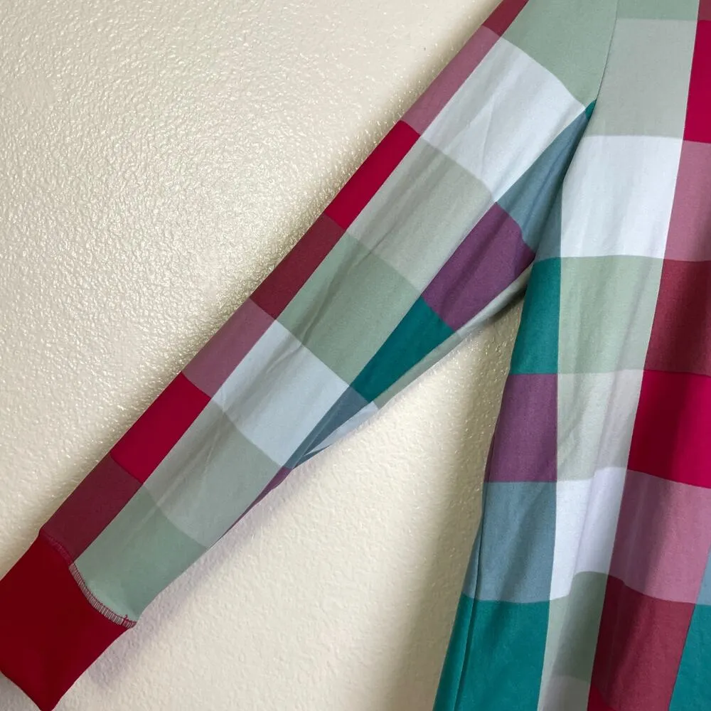 Kate Spade Henley Long Sleeve Pajama Top Small Check Button Pink Multi Cotton - Image 6