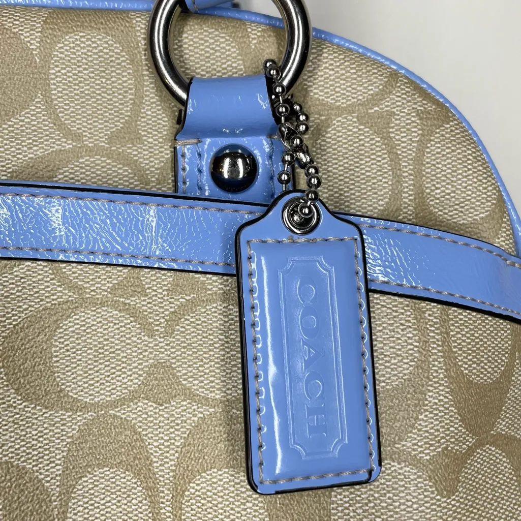 Coach Peyton Satchel Dome Bag Purse Khaki Sky Blue Y2K Signature Print F18918 - Image 6