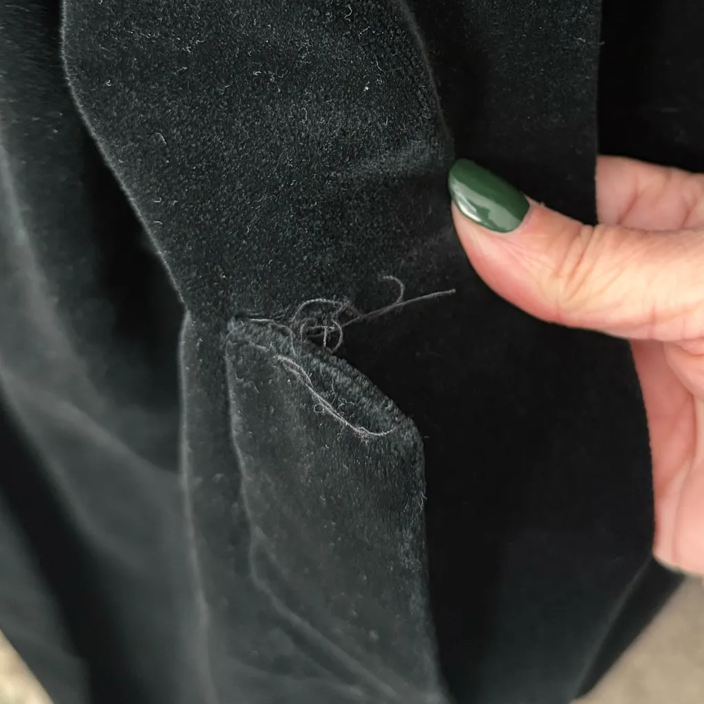Vintage Black Velvet Coat Velour Long Overcoat XL L Large - Image 6