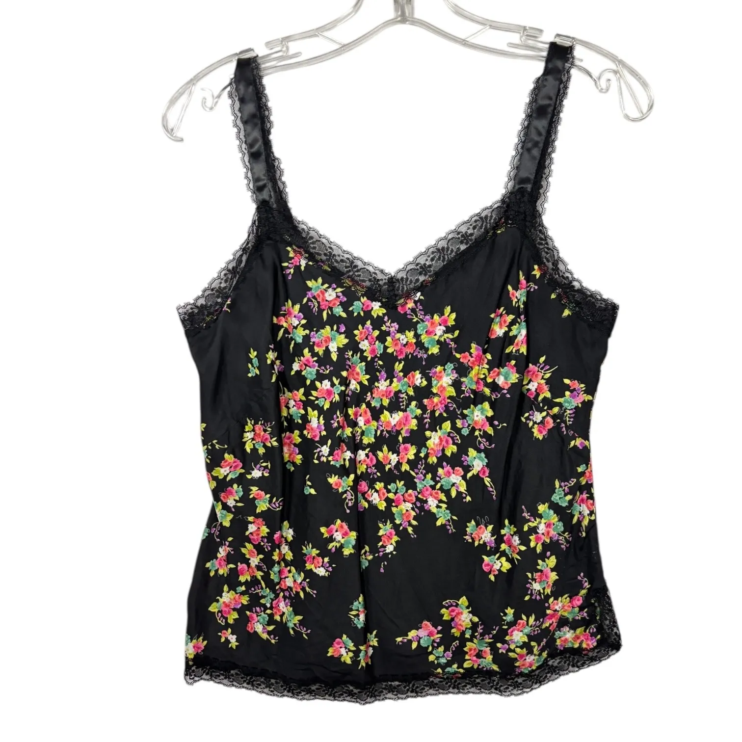 Vintage Nine West 100% Silk Black Floral Lace Trim Camisole Tank Top Womens sz 8 - Image 3