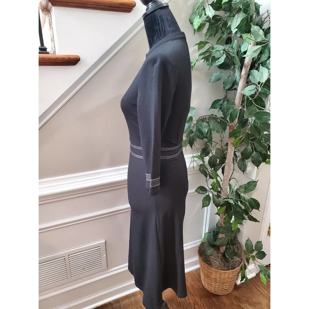 Homeyee Women's Black Cotton Round Neck Long Sleeve Knee Length Dress Size Small - Image 8