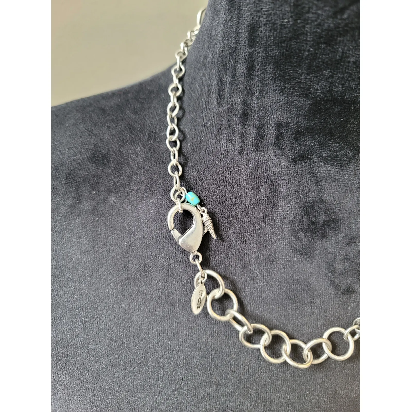 Chico's Women's Silver Tone Charm Necklace With Toggle Lock Fish Shell Beads - Image 6