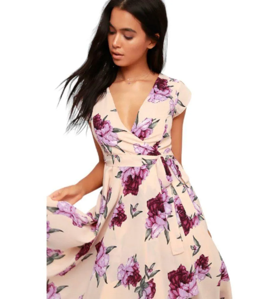 Lulu's French Countryside Blush Floral Print High Low Dress Size Med EUC #3269 - Image 2