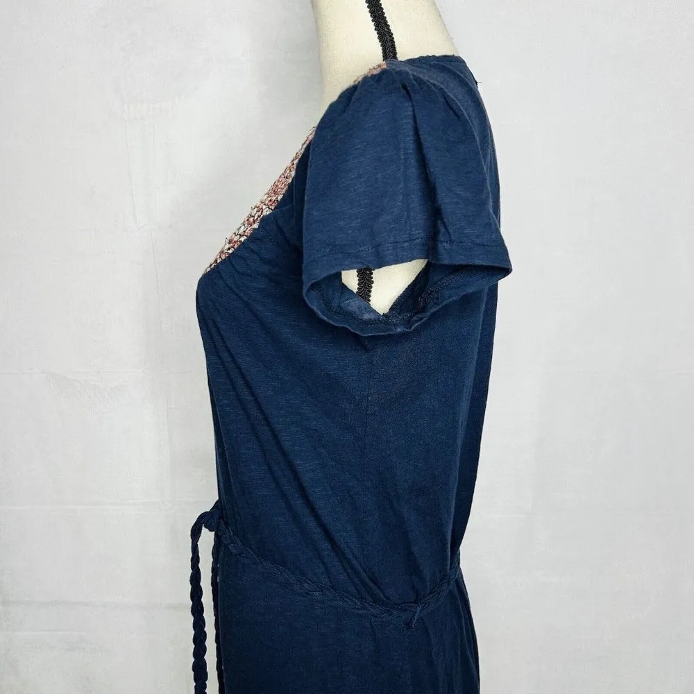 Lucky Brand Knit Dress Navy Blue Braided Belt Short Boho Cap Sleeve Sz M - Image 7