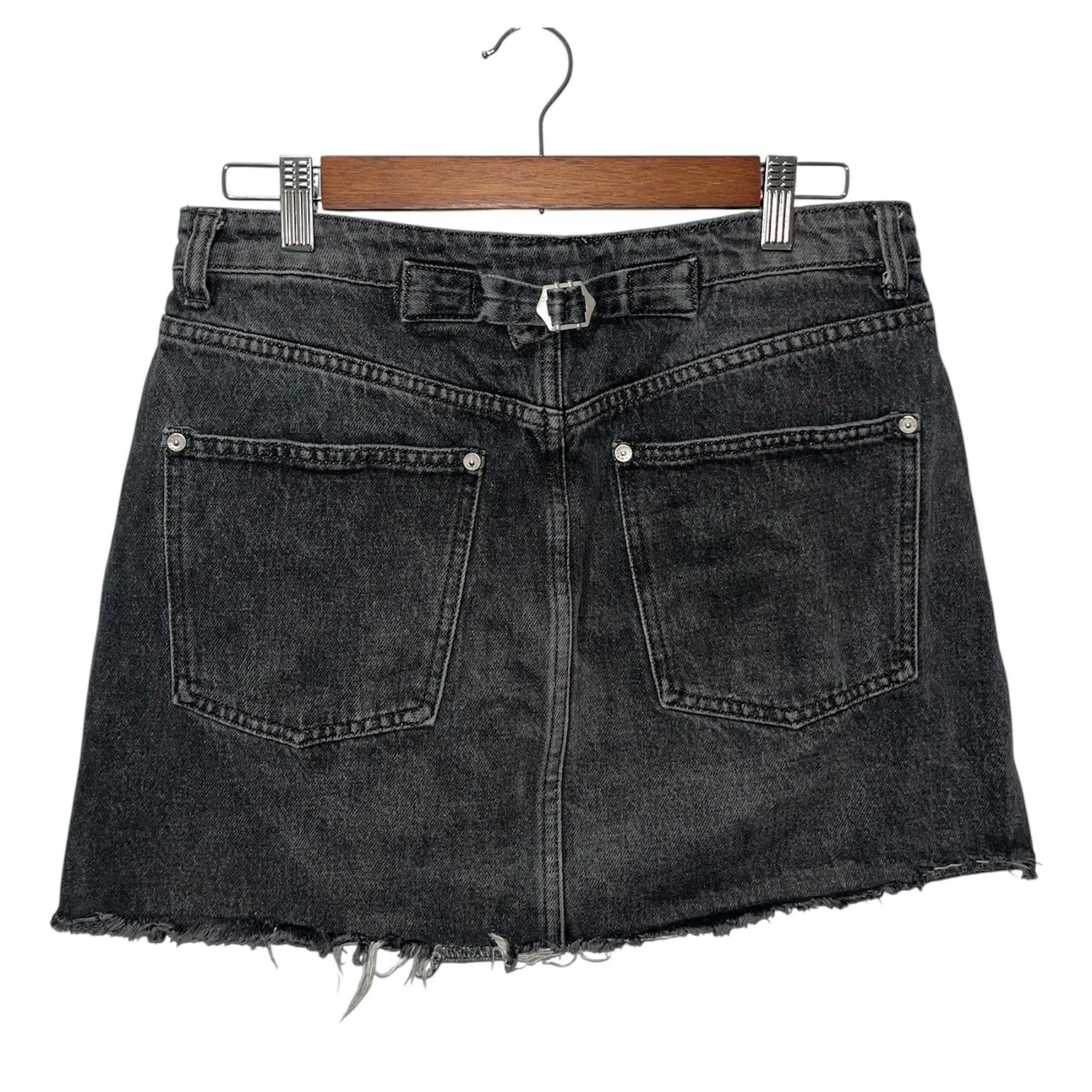 We The Free Rugged A Line Denim Mini Skirt Size 30 Black Raw Hem Button Up - Image 11