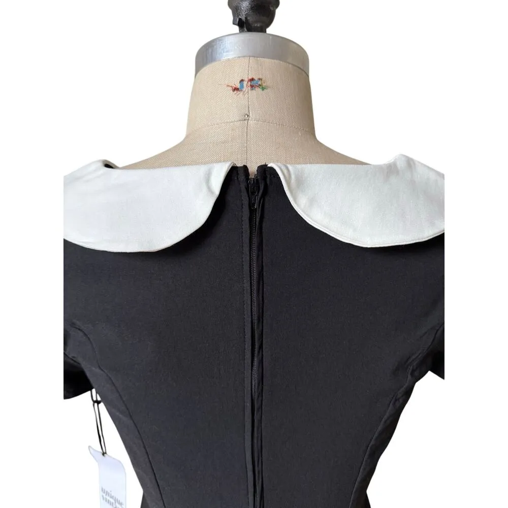 NWT Unique Vintage Women's Collared Black Swing Dress with Pink Bow Size 10-12 - Image 5