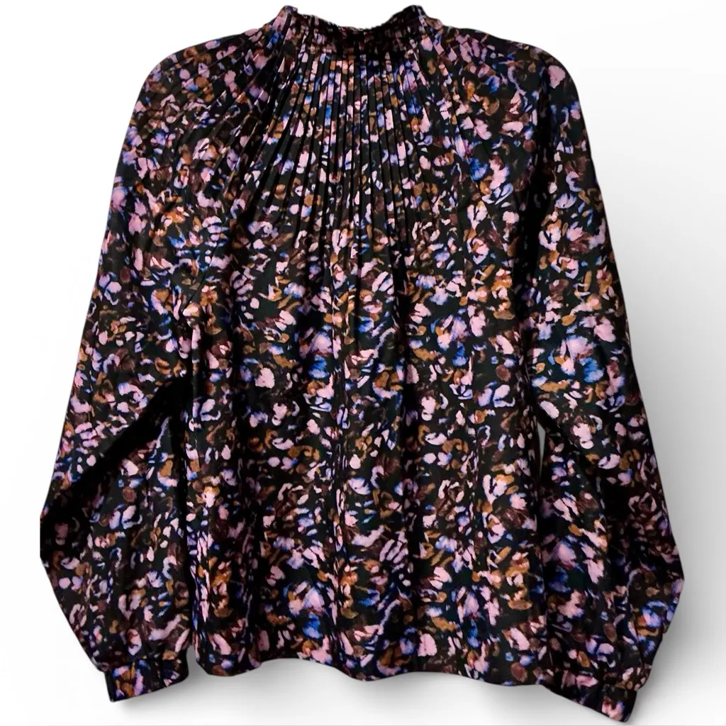 New Marie Oliver Arden Pleated Ruffle Neck Long Balloon Sleeve Blouse Size M - Image 3