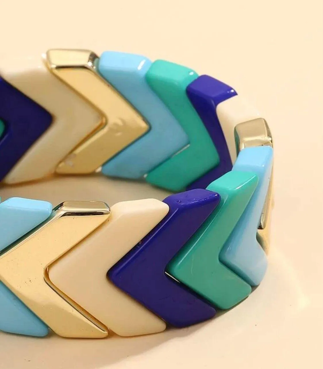 NIP! Groovy Colorblock Resin Stretch Bracelet Multiple - Image 3