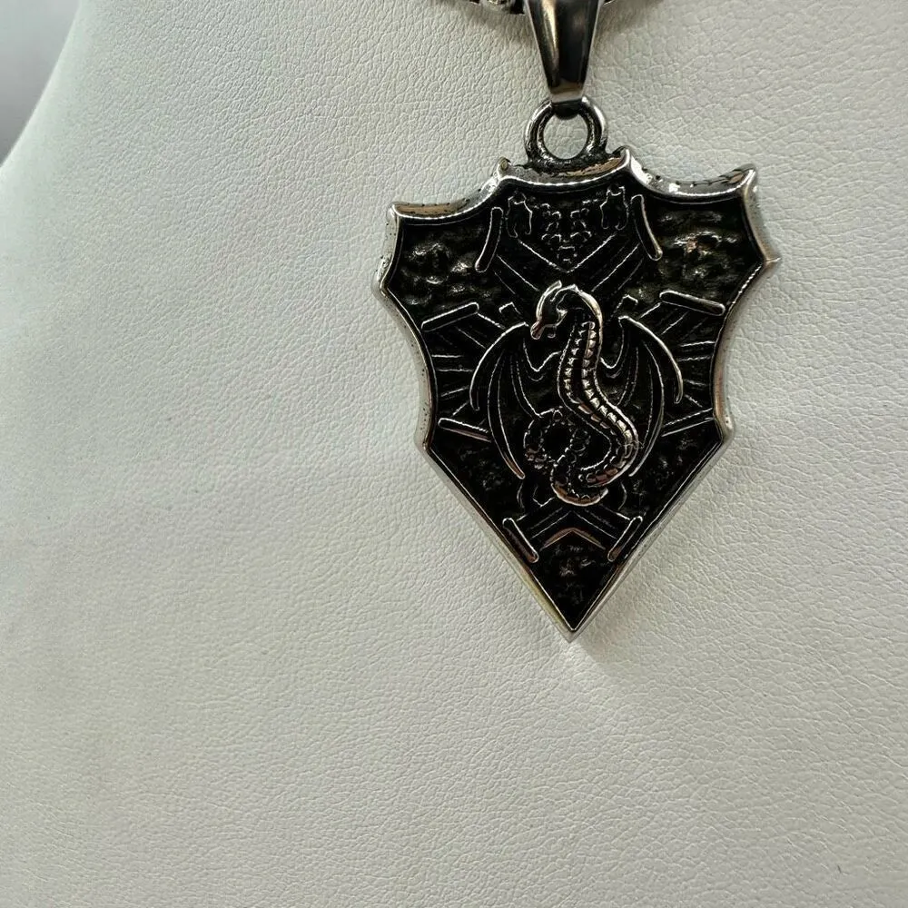 Hzman flying dragon shield pendant necklace Silver - Image 6