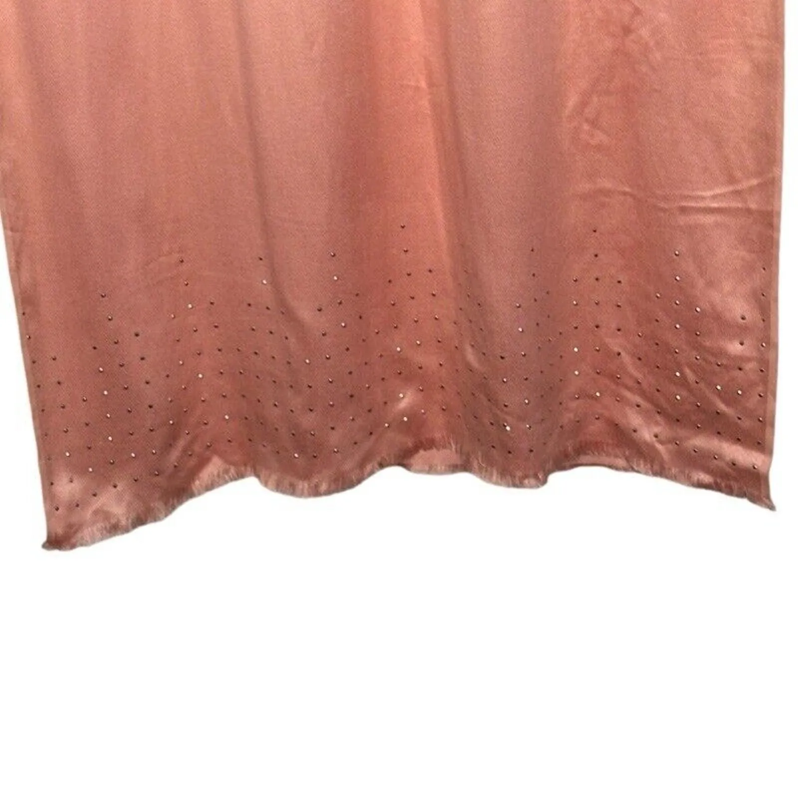 INC Scarf Rectangle Satin Peach Gold Studs Raw Hem Rayon Elegant Glam NWT Pink - Image 2