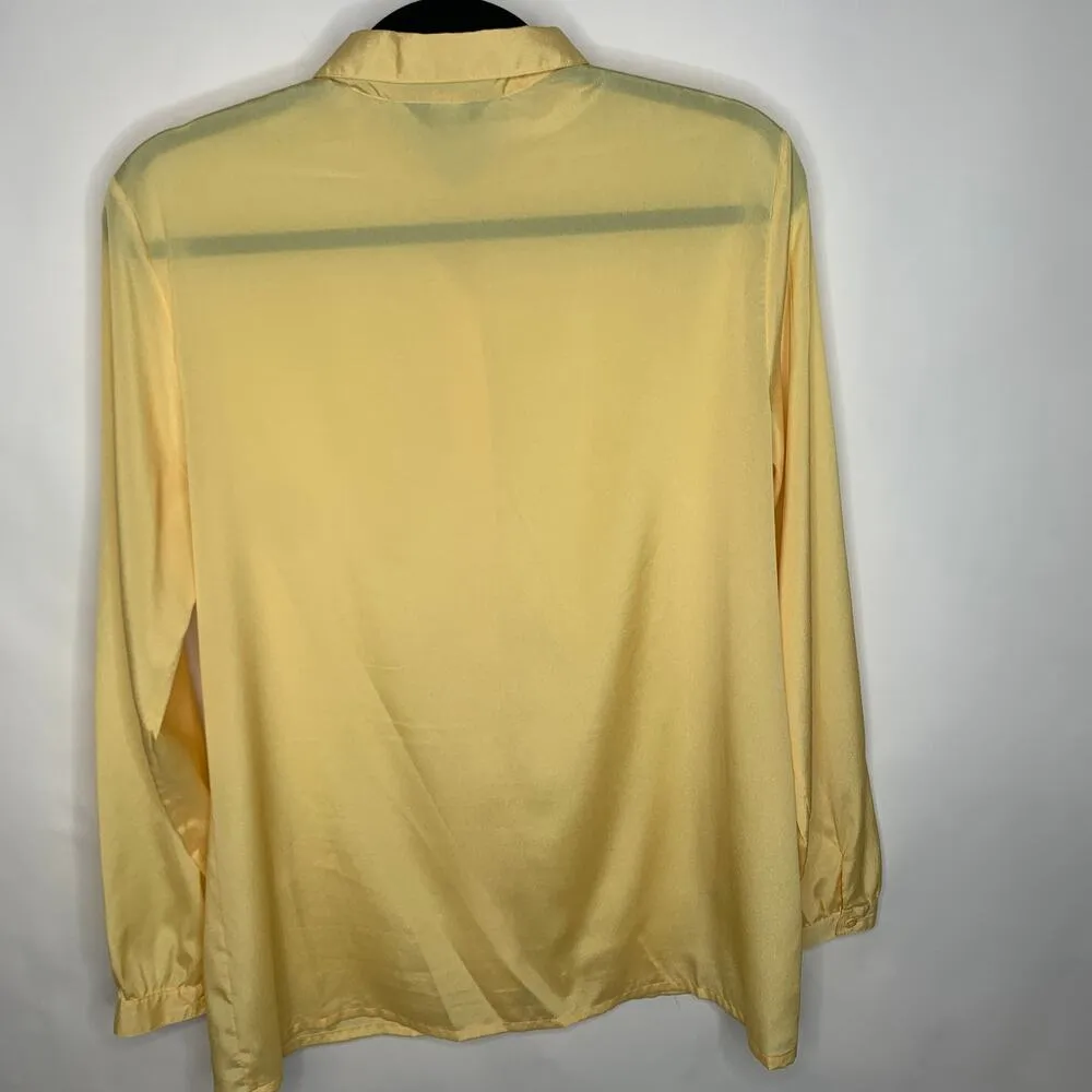 Vintage Yellow Silky Blouse Sz Large Union Made in USA - Image 2