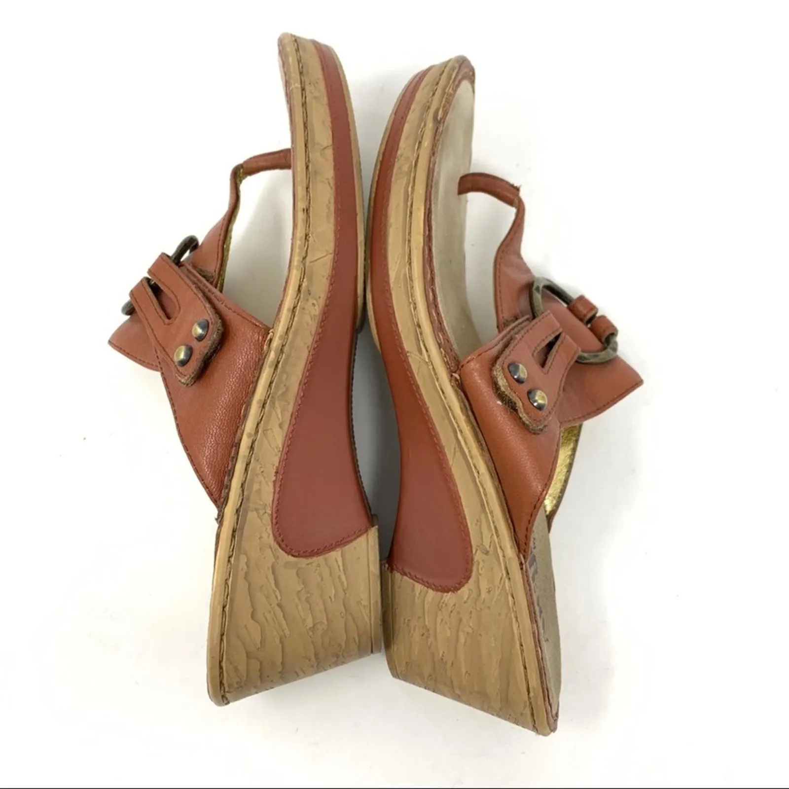 Alegria Cognac Brown Ring Wedge Thong Sandal 39 - Image 5