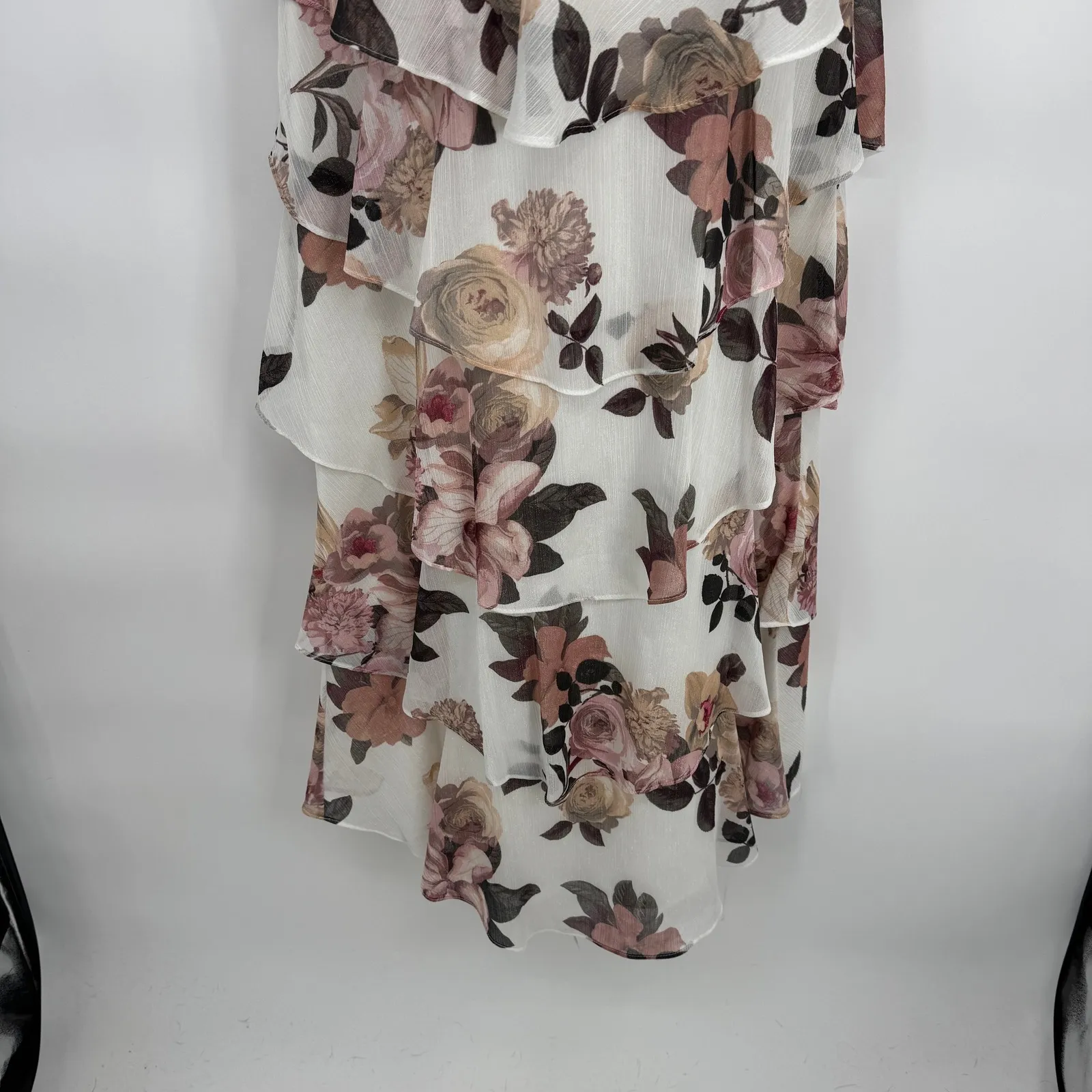 Vintage SLNY Floral Tiered Ruffle Dress Womens 10 White Pink Tea Party Romantic - Image 4