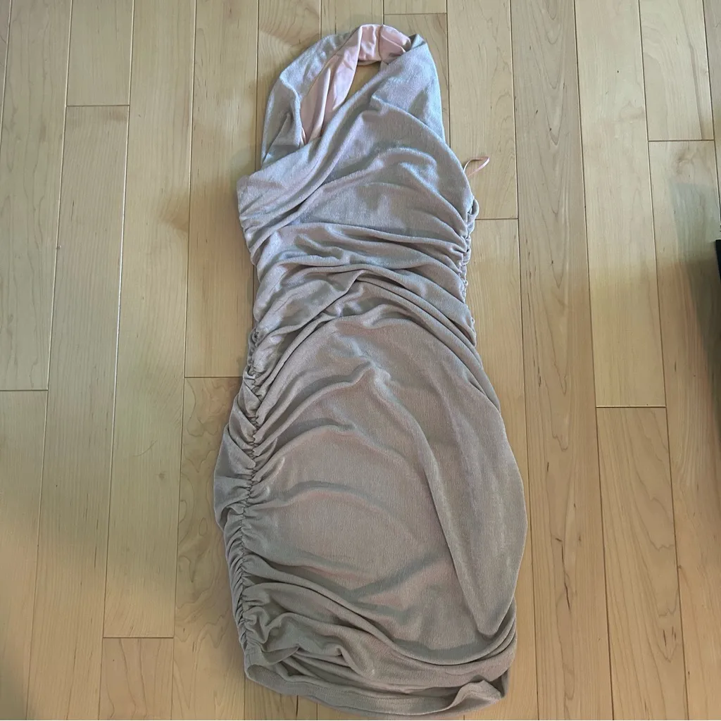 Superdown Revolve Darlene Shimmer One Shoulder Nude Dress Size S - Image 6