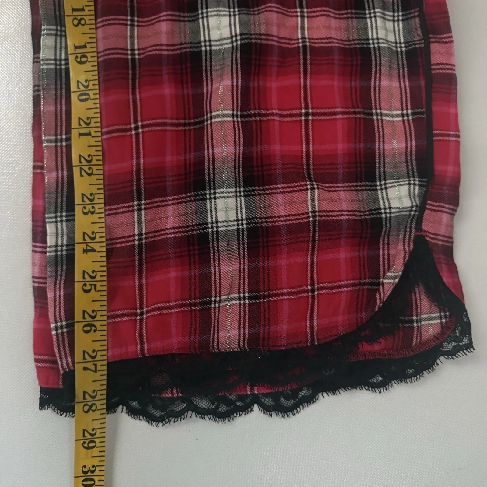 Victoria's Secret Plaid Pajama Red Lace Trim Piping Pockets Lounge Holiday Cabin - Image 9