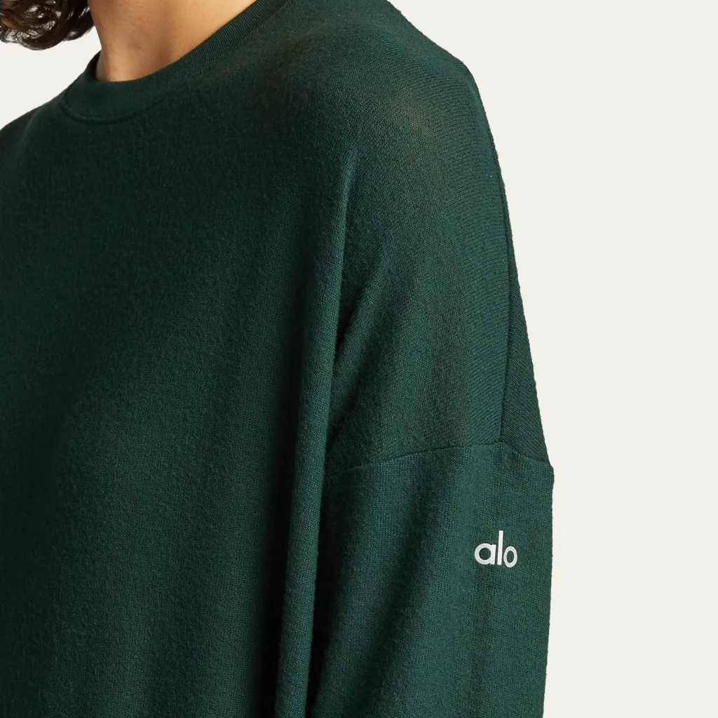 ALO YOGA Soho Crewneck Pullover Sweatshirt Forest Green Size Small - Image 4