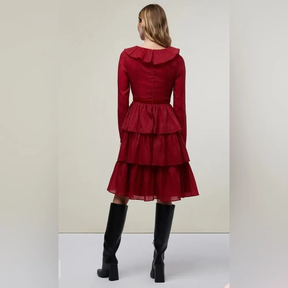 Rachel‎ parcell Women's Red Black Polka Dot Long Sleeve Tiered Ruffle Dress 8 - Image 7