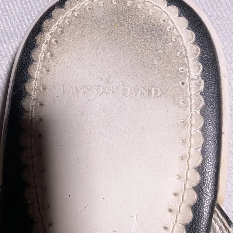 Vtg Y2K Lands' End Black White Leather Flower Accent Toe Post Thong Sandals Sz 6 - Image 4