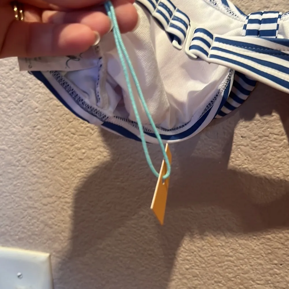 New Kona Sol Blue Stripe Ruffle Knot Bikini Top Size Medium NWT - Image 11