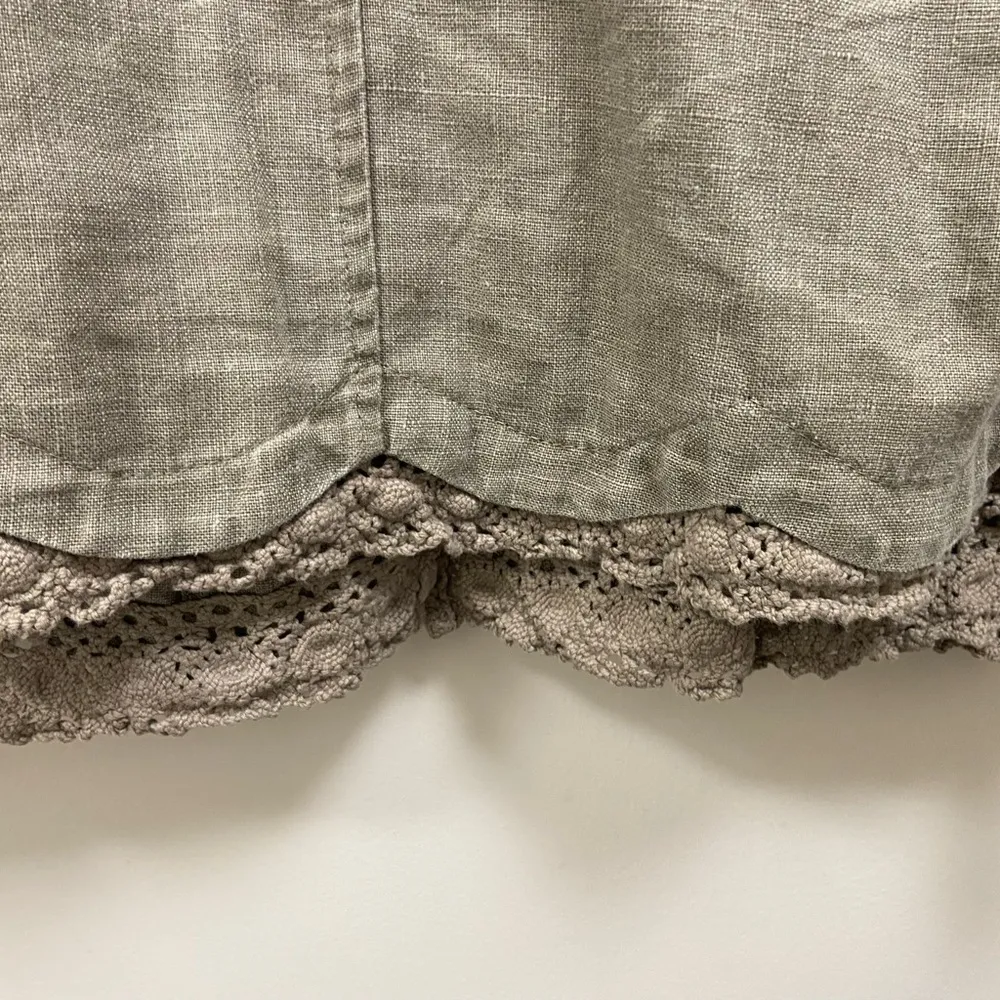 Isabella Bird linen jacket blazer size large khaki olive green with crochet - Image 2