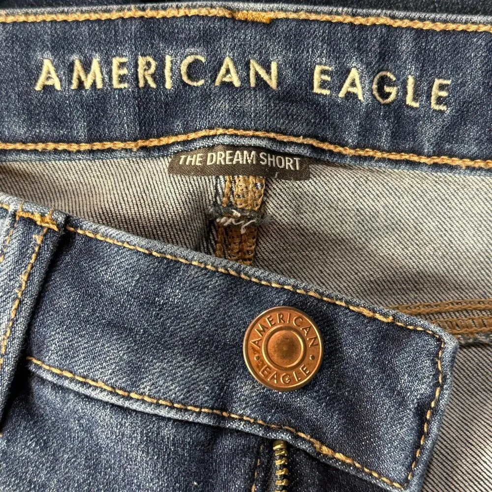 American Eagle SZ 4 MIDI The Dream Jean Shorts Frayed Stretch 
Mid-Rise Whisker - Image 7