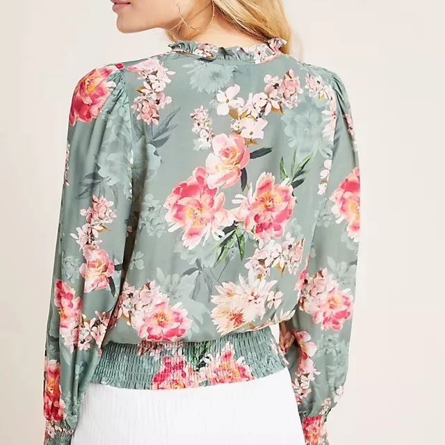 Women’s Anthropologie Kachel Mystic Floral Print Peasant Blouse sz 10 - Image 4