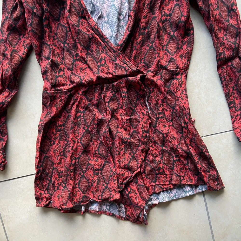Planet Blue Red Snakeskin Wrap Front Deep V Romper - Image 6