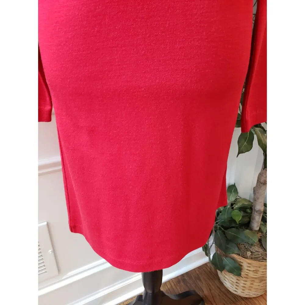 Liz Claiborne Sheath Dress Womens M Red Knit Raglan Sleeve Round Neck Back Zip - Image 10