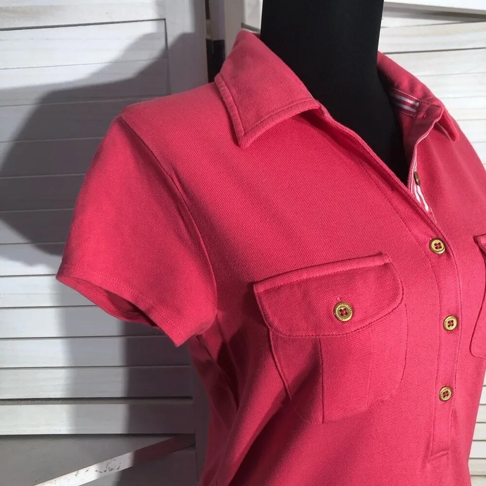Land's End Tennis Polo Shirt Hot Pink Short Sleeve - Medium - Image 6