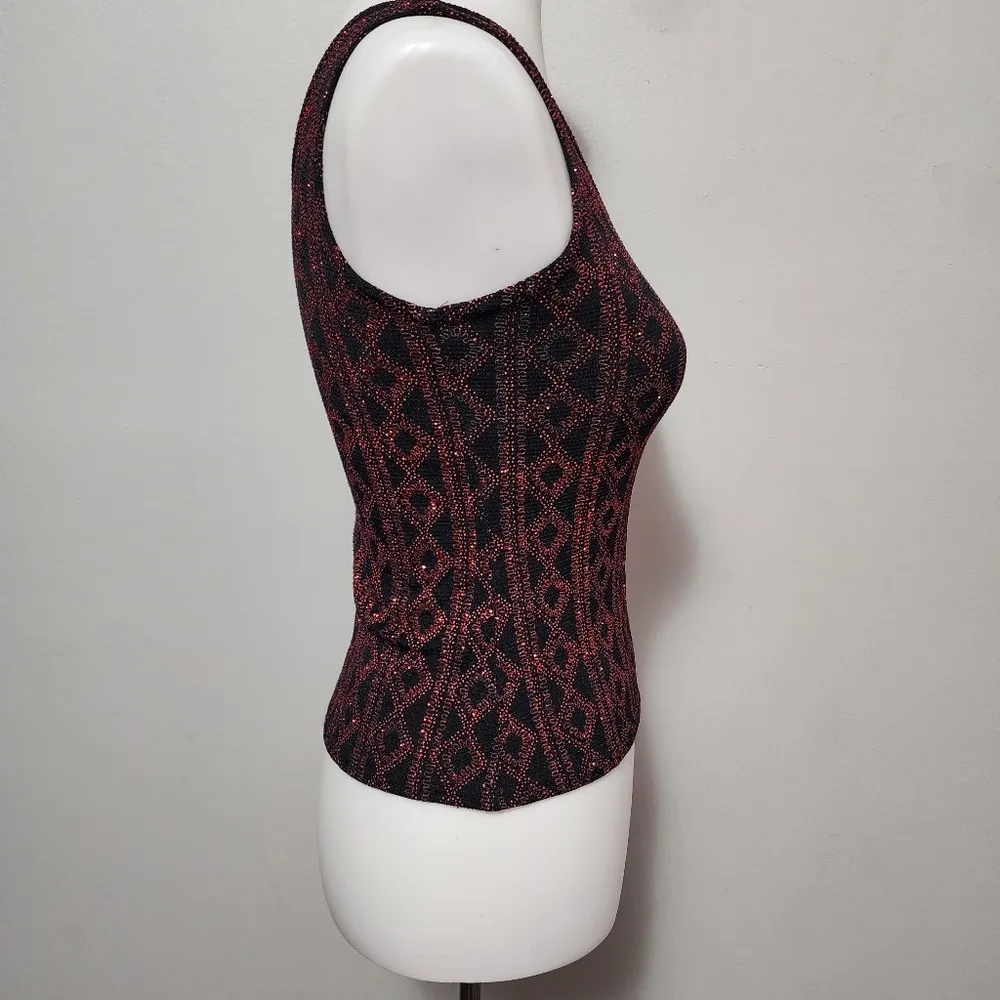 Vintag Jump Apparel 90s Red & Black Metallic Chain Link Tank Size Small - Image 3