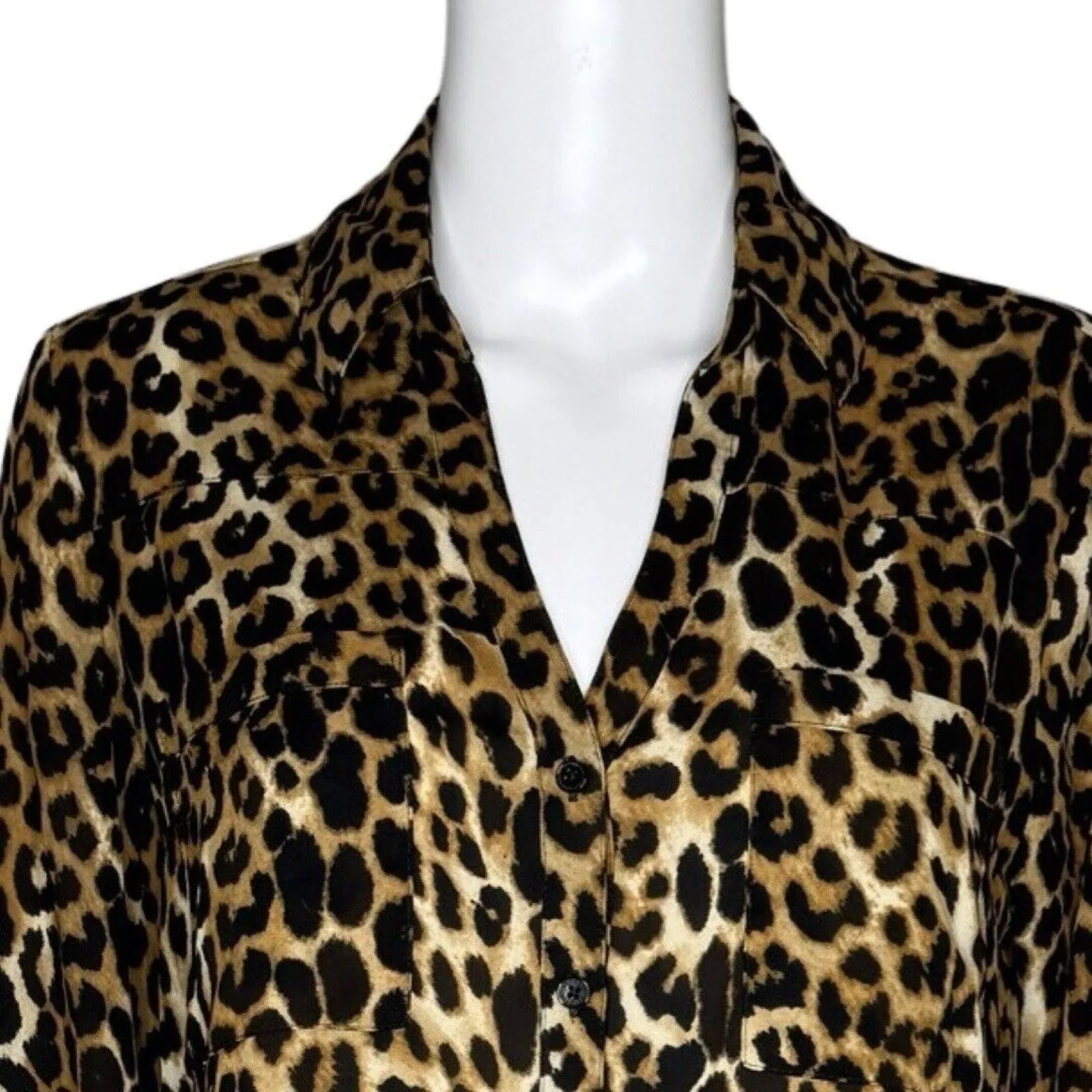 Express Shirt‎ Womens Medium Black Brown Cheetah Portofino Office Casual Edgy - Image 5