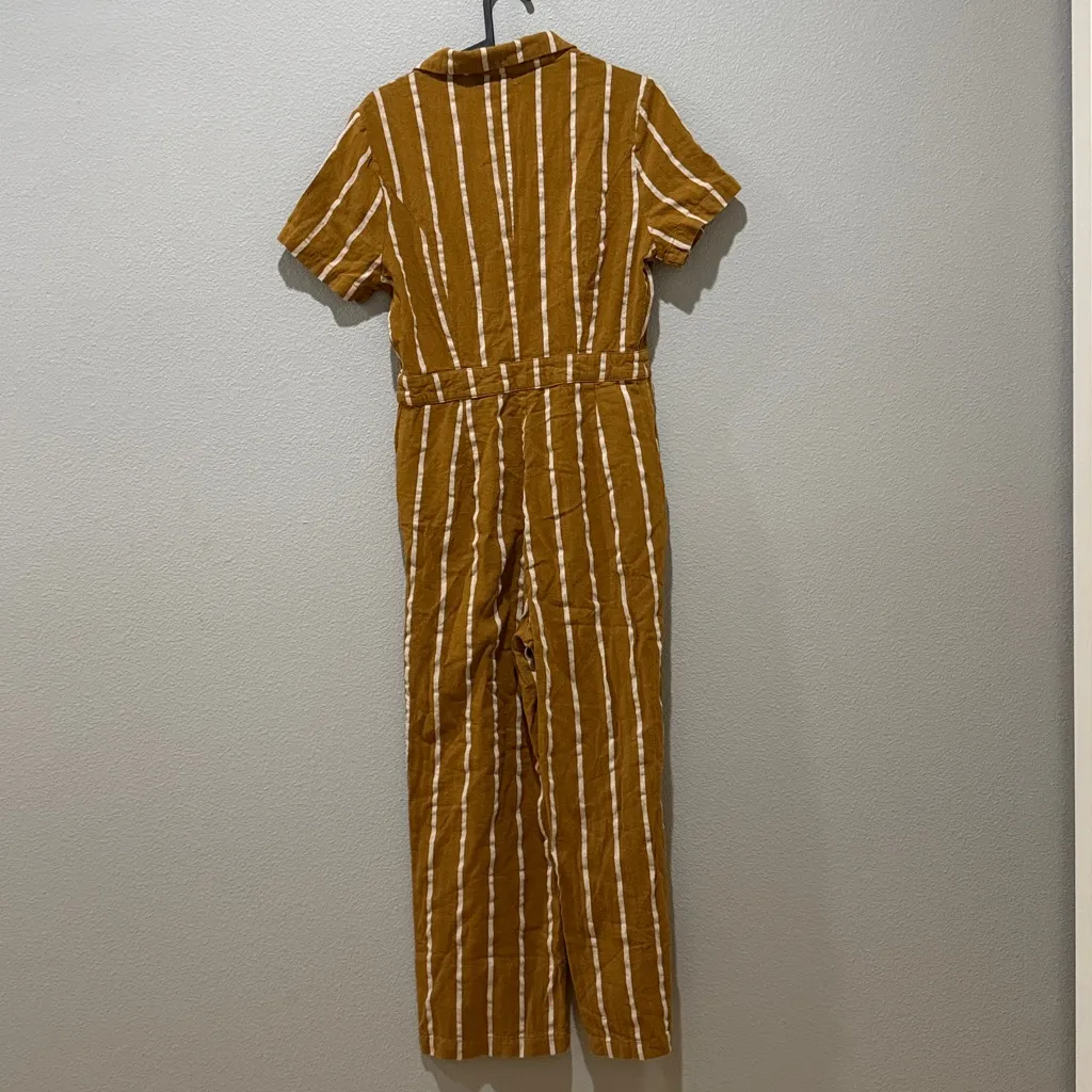 Urban Outfitters Mustard Yellow Striped Short Sleeve Jumpsuit Size S - Image 3