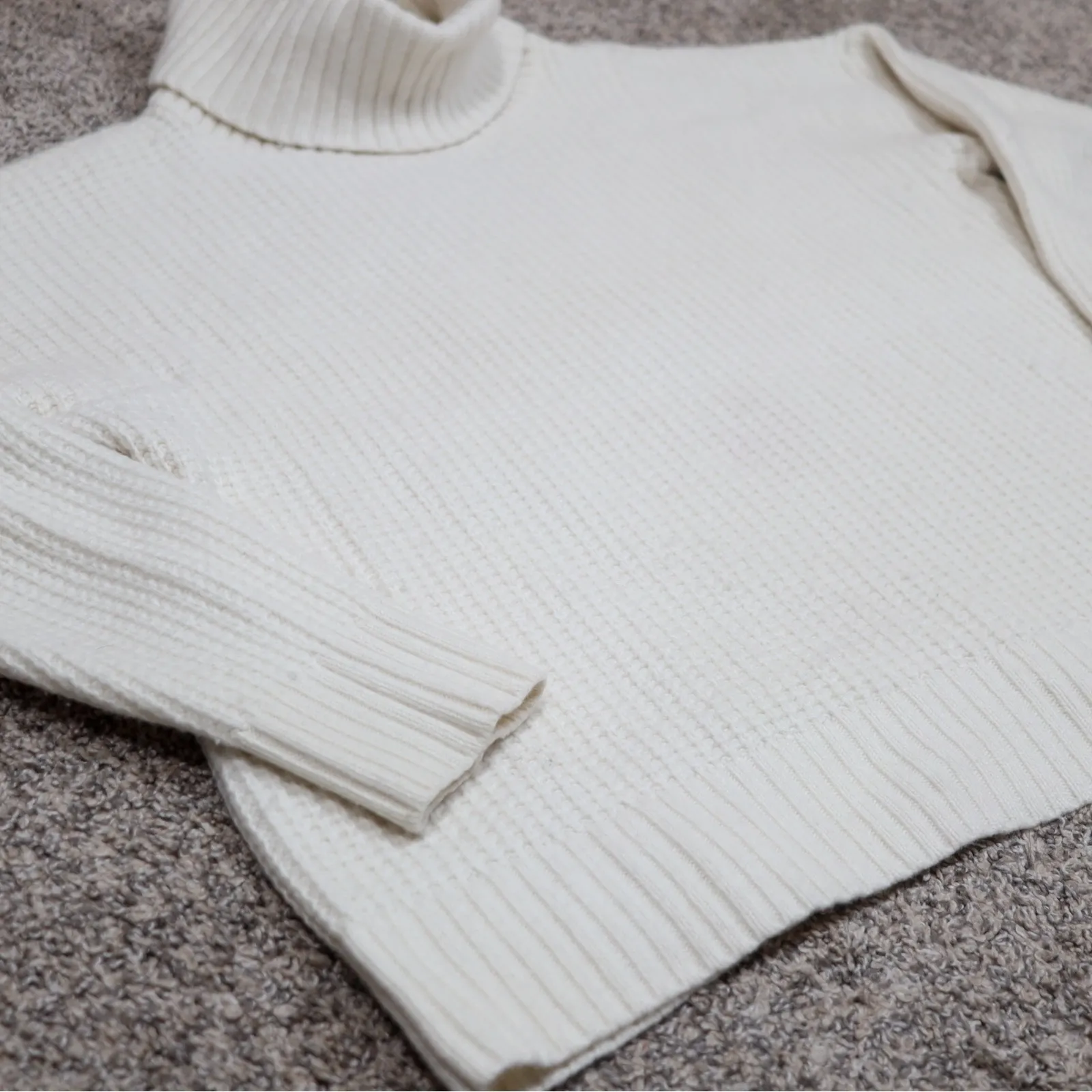 Lauren Ralph Lauren Black Label Wool Cream Waffle Knit Turtleneck Sweater XL - Image 5