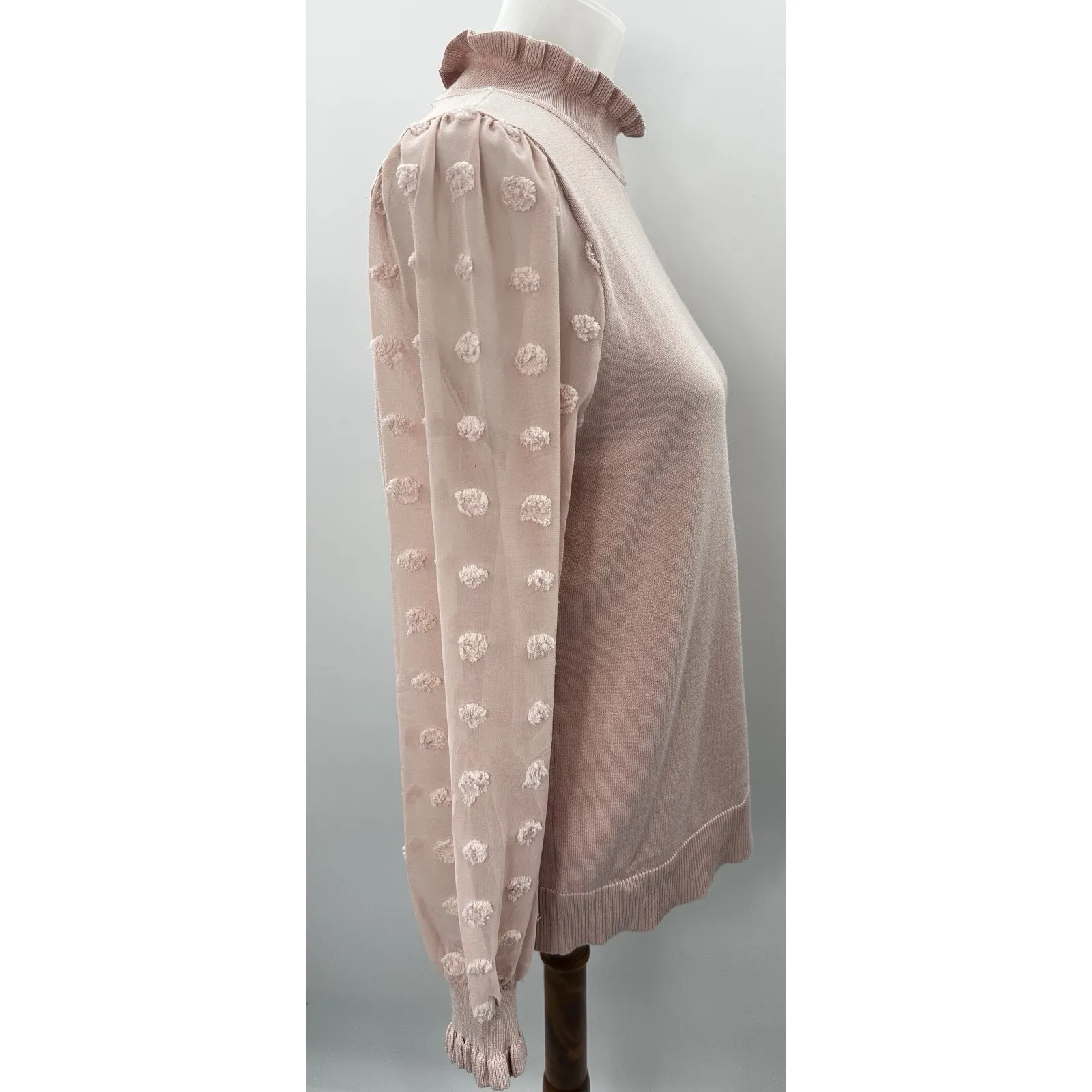Adrianna Papell Clip Dot Sweater Blush Pink Sheer Sleeve Top M NWT - Image 3