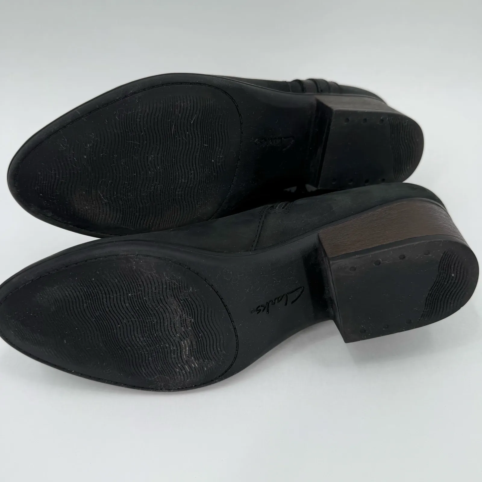 Clarks Adreena Lilac Ankle Boots SZ 7.5 Black Nubuck Booties Block Heel Leather - Image 8