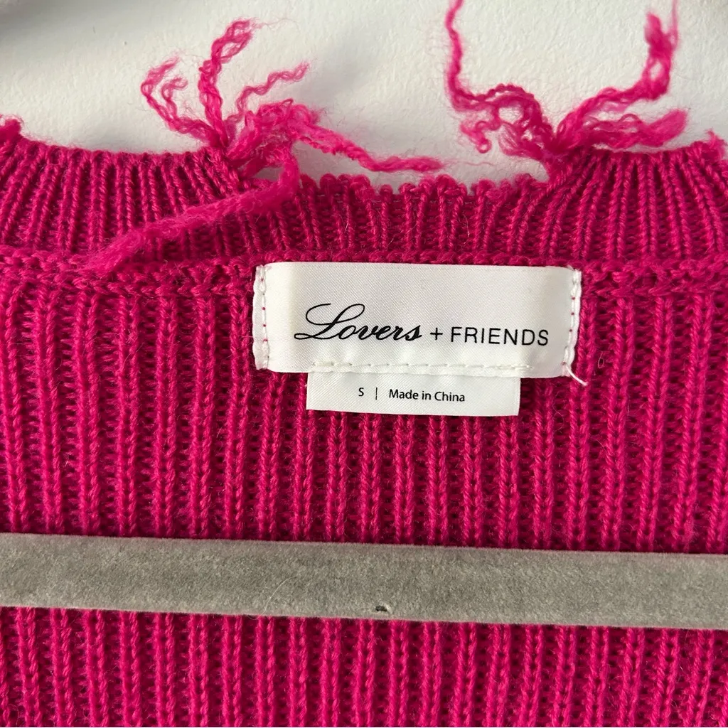 Lovers + Friends Revolve Bright Pink Wool Ribbed Knit V Neck Oversized Sweater S - Image 4