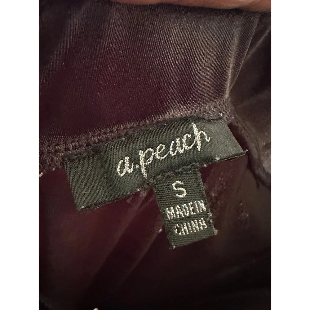 A. Peach Shiny Thick Stretchy Satin Plunge Front Slit Bodycon Maxi Gown Dress S Black - Image 5