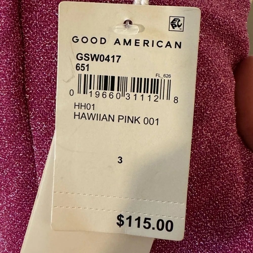 Good American 90s One Shoulder Hawaiian Large Pink Sparkle One Piece Swim Suit‎ - Image 6