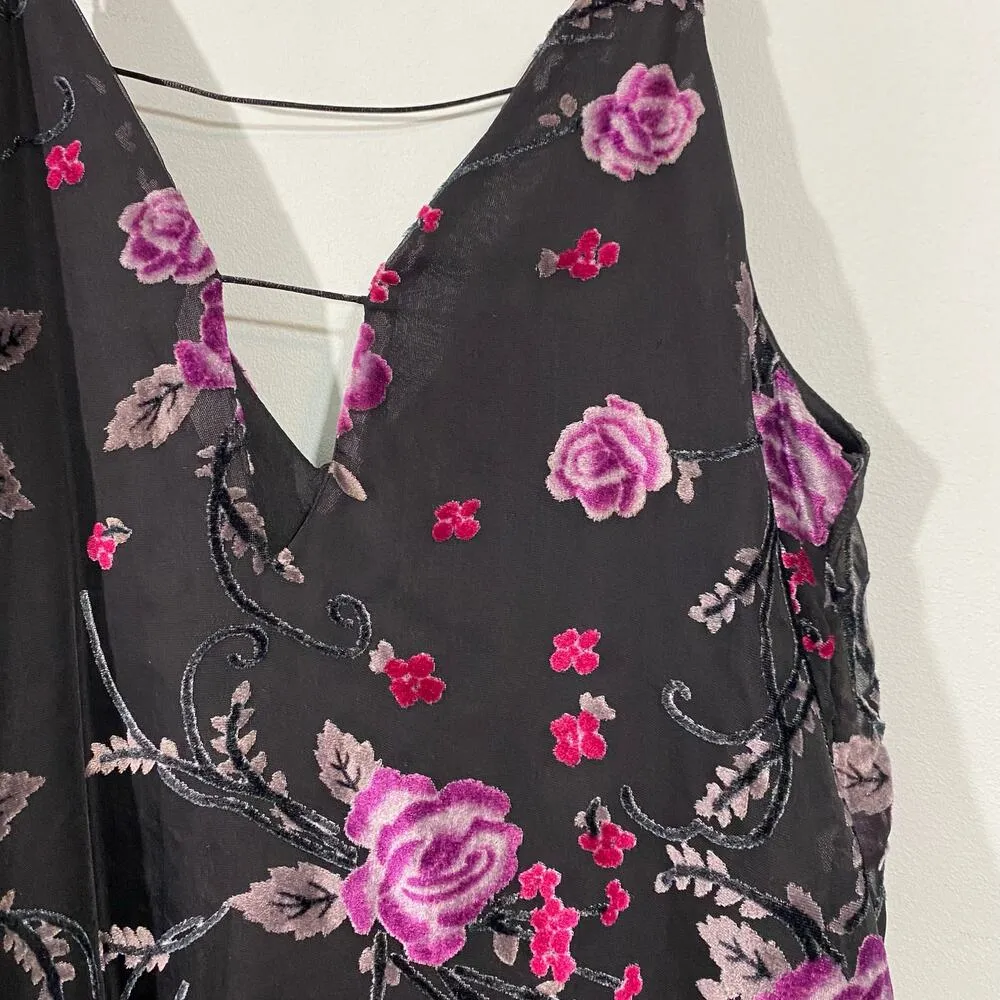 Wild Pearl Women's Multicolor Floral Burnout Velvet Tank Dress Size S Fairy - Image 4