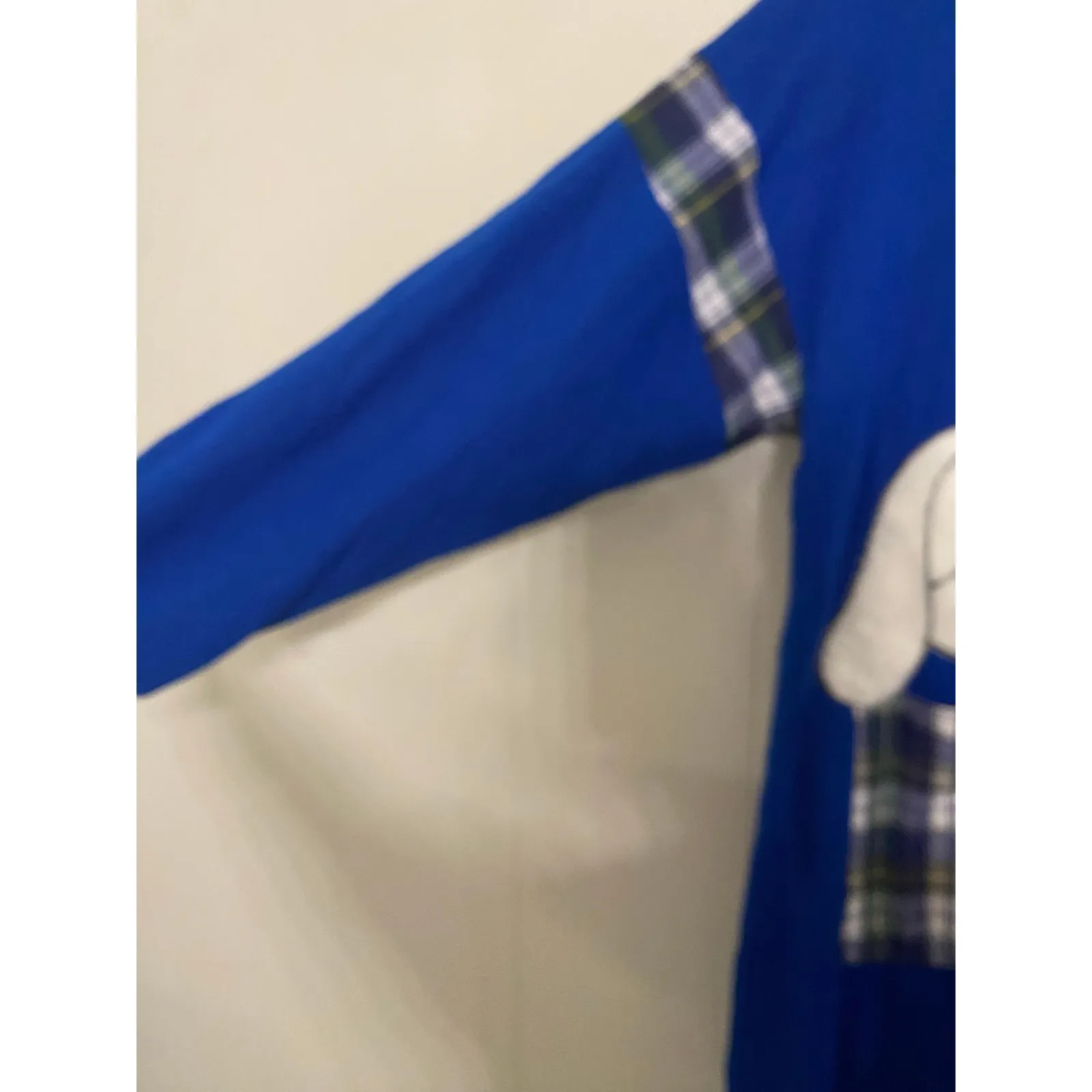 Vintage Lindsay Jordan Dog Applique Nightgown Blue Fleece Plaid Pocket Size‎ Size M - Image 4