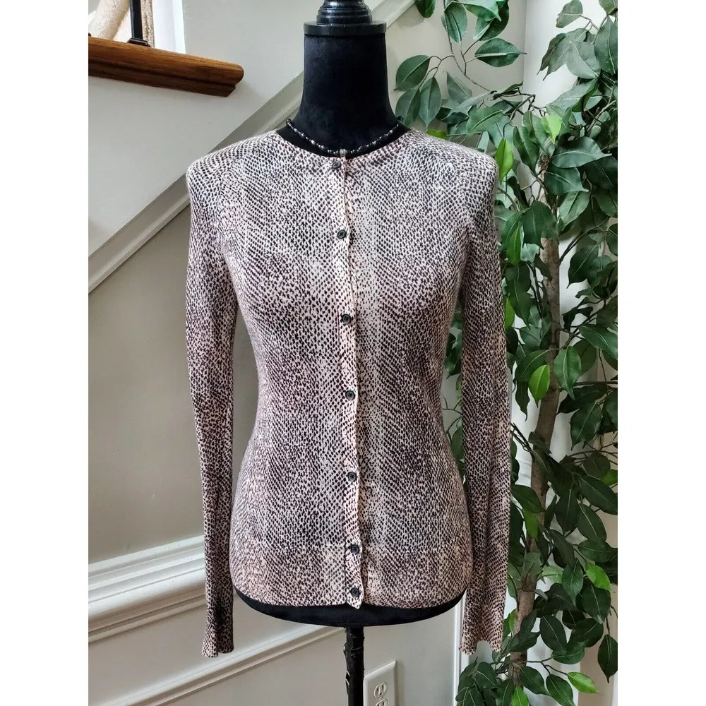 Loft Women Animal Print Beige & Black Ramie Long Sleeve Button Front Cardigan XS - Image 12