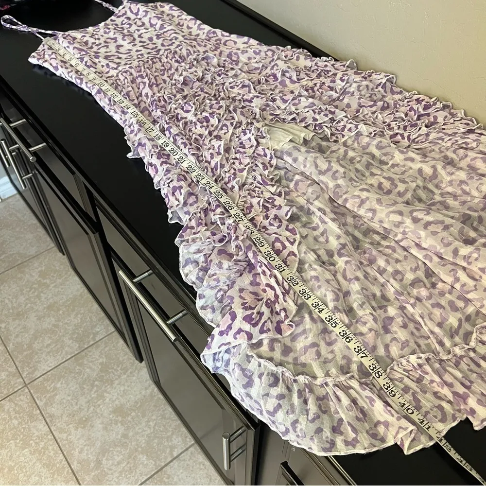 Rococo Sand Avana Midi ruffled corset dress, high low hem, leopard print, sz M White Size M - Image 12