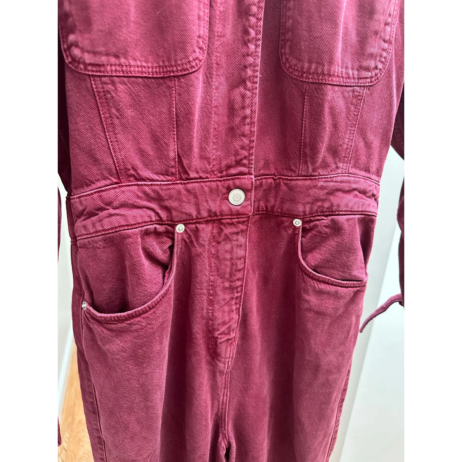 Zara The 80s Collection Devon Denim Wine Utility Jumpsuit size XS - Image 8