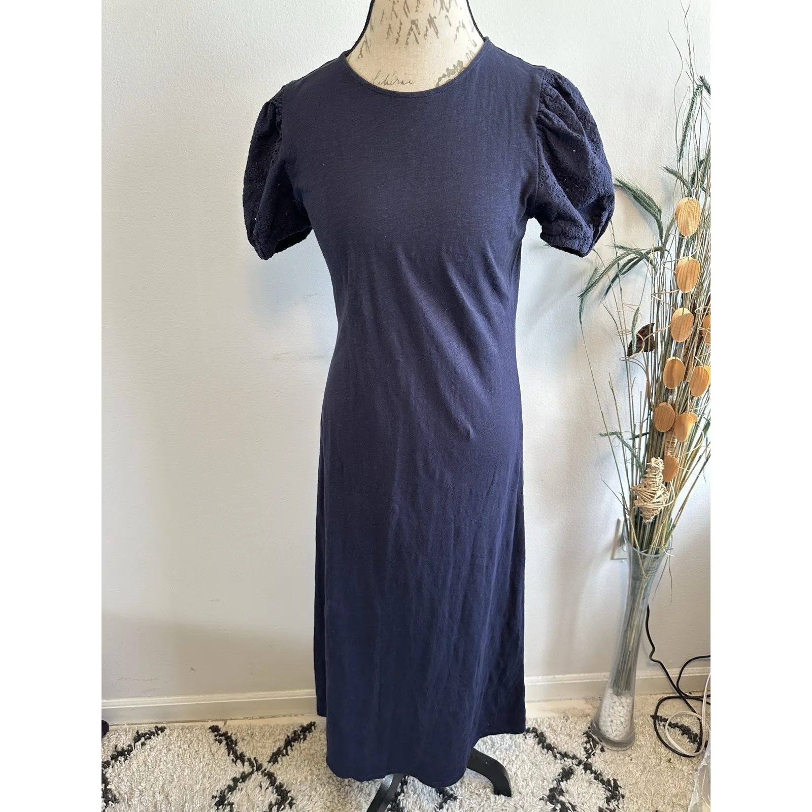 Boden Dress 14R Blue‎ Ponte Knit Stretch Short Puff Sleeve Midi Blue Size 14P - Image 2