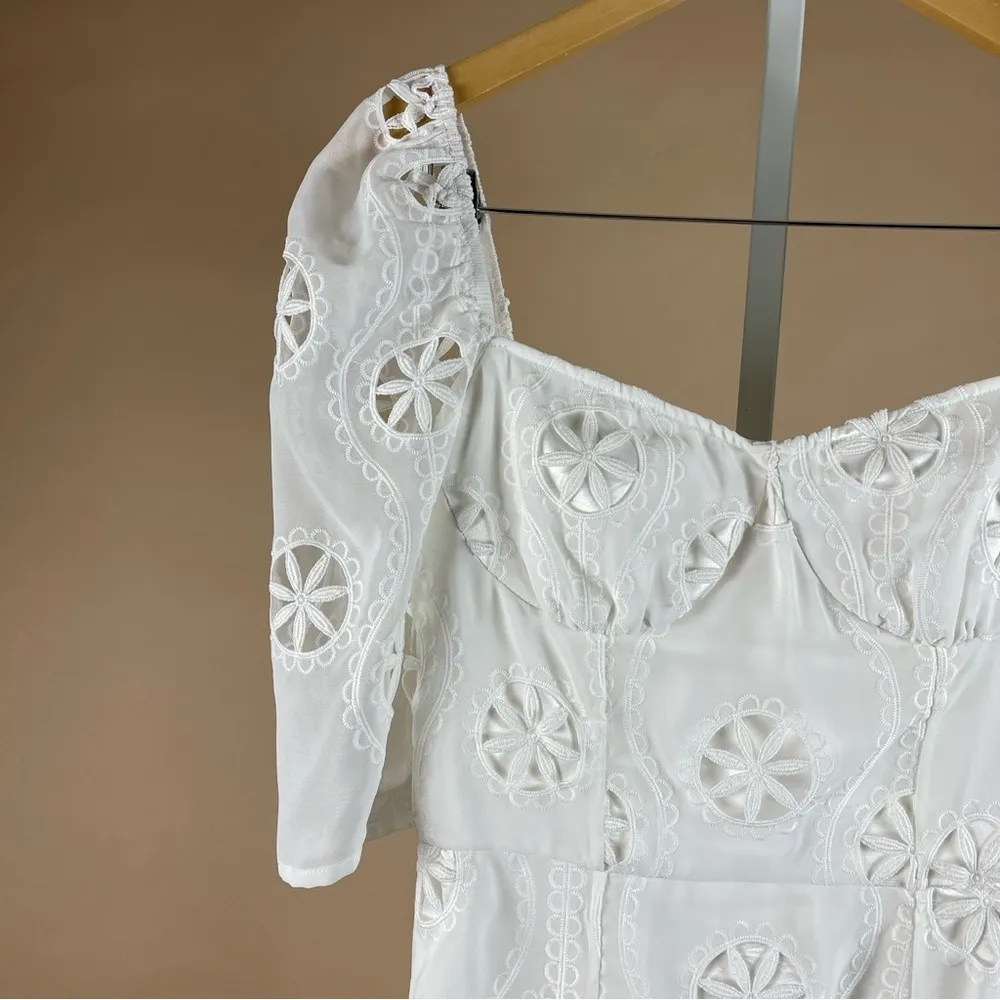 True Decadence Size 10 Daisy Floral Embroidered Boho Cap Sleeve Retro Maxi Dress White - Image 8