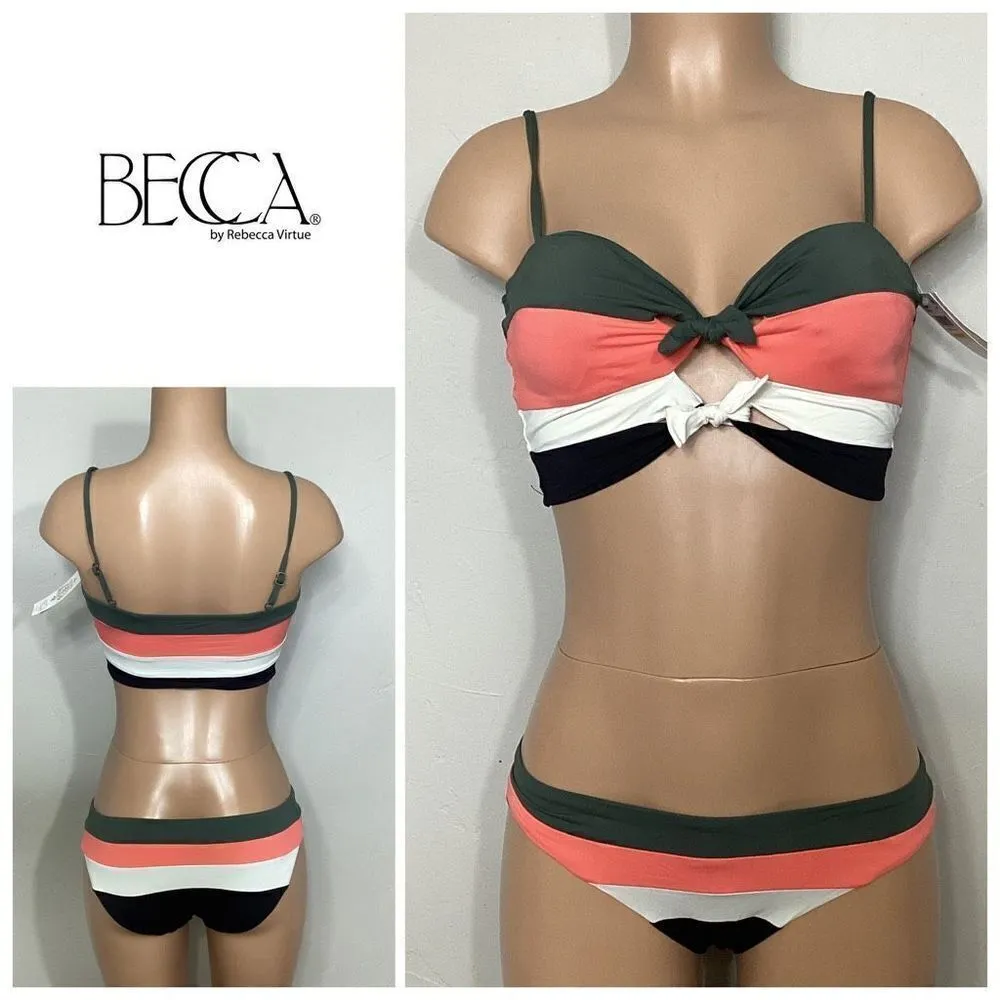 New…BECCA stripe color block bikini set. Retails $146. Large - Image 2