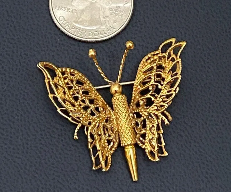 Vintage MONET Gold Filigree 3D Butterfly Brooch - Image 8
