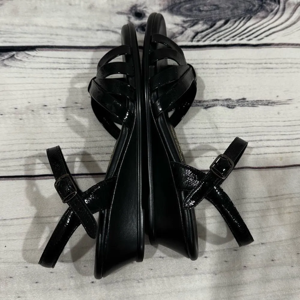 SAS Strippy Low Wedge Black Sandals Women's 9.5 M Tripad Leather Comfort Strappy - Image 10