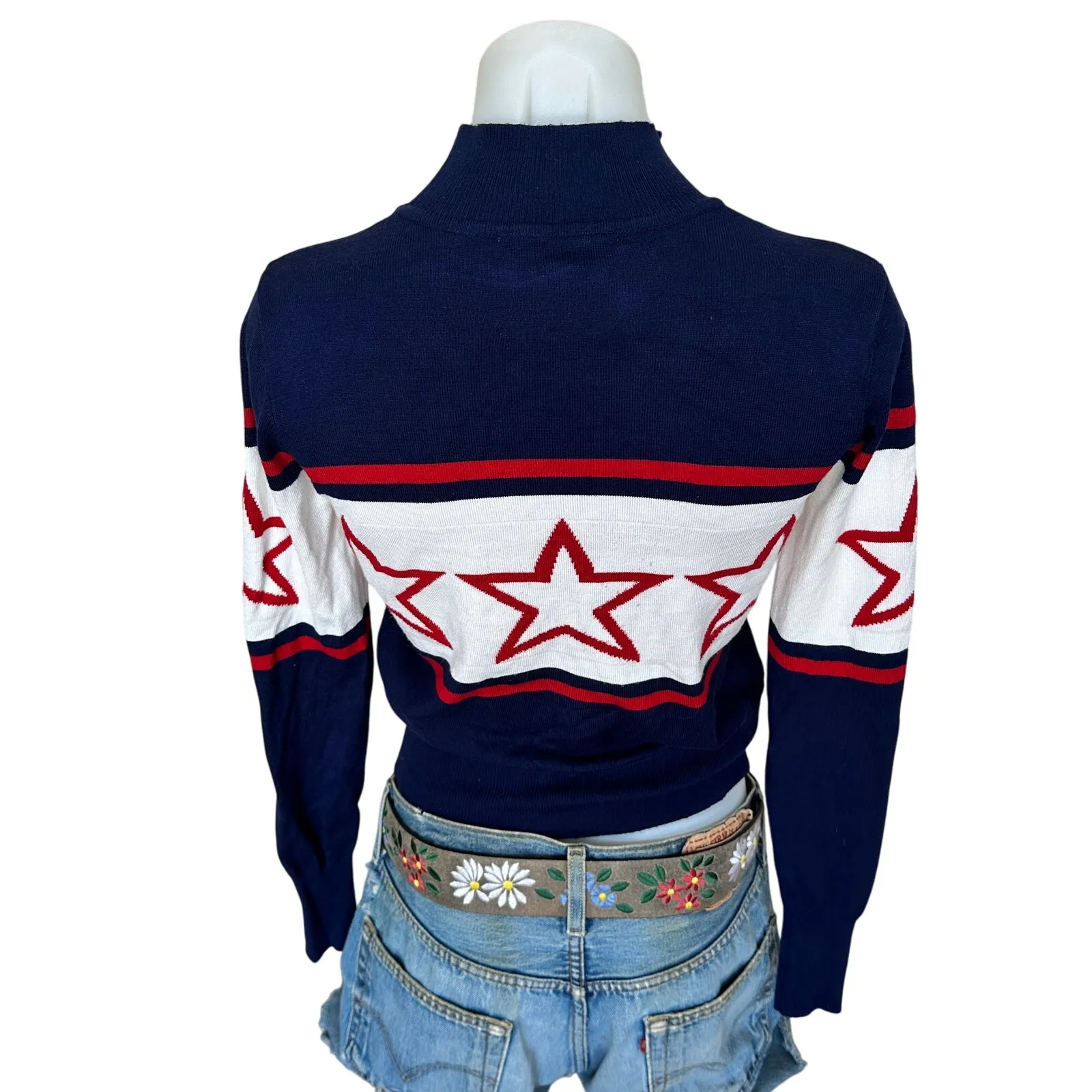 Alexia Admor Stars and Stripes Mock Neck Sweater SMALL Red White Blue Soft $209 - Image 10