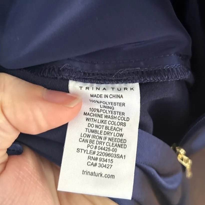 Trina Turk Navy Blue Satin Short Sleeve Wide Leg Open Back Jumpsuit - Image 7